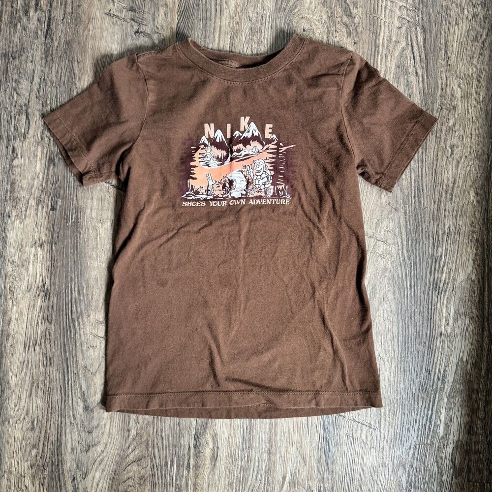 Nike The Nike Tee Brown Graphic Logo Crew Neck Short Sleeve T-Shirt Kid’s M